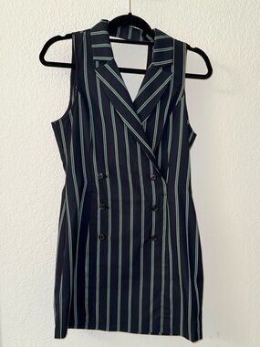BCBGeneration Navy Mini Dress with Light Green Pinstripes, Size 4